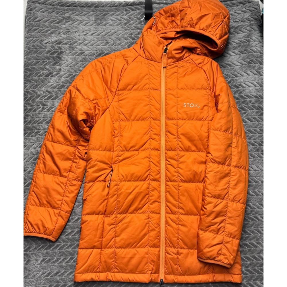 Stoic Puffer Jacket XS Orange Excellent Quilted Hooded Insulated SICZ2MA (2038)